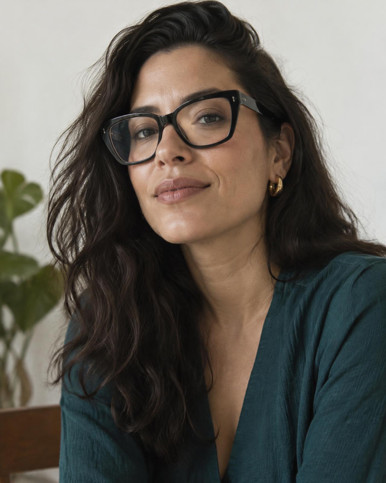 Mulher usando óculos de grau com armação de acetato preta